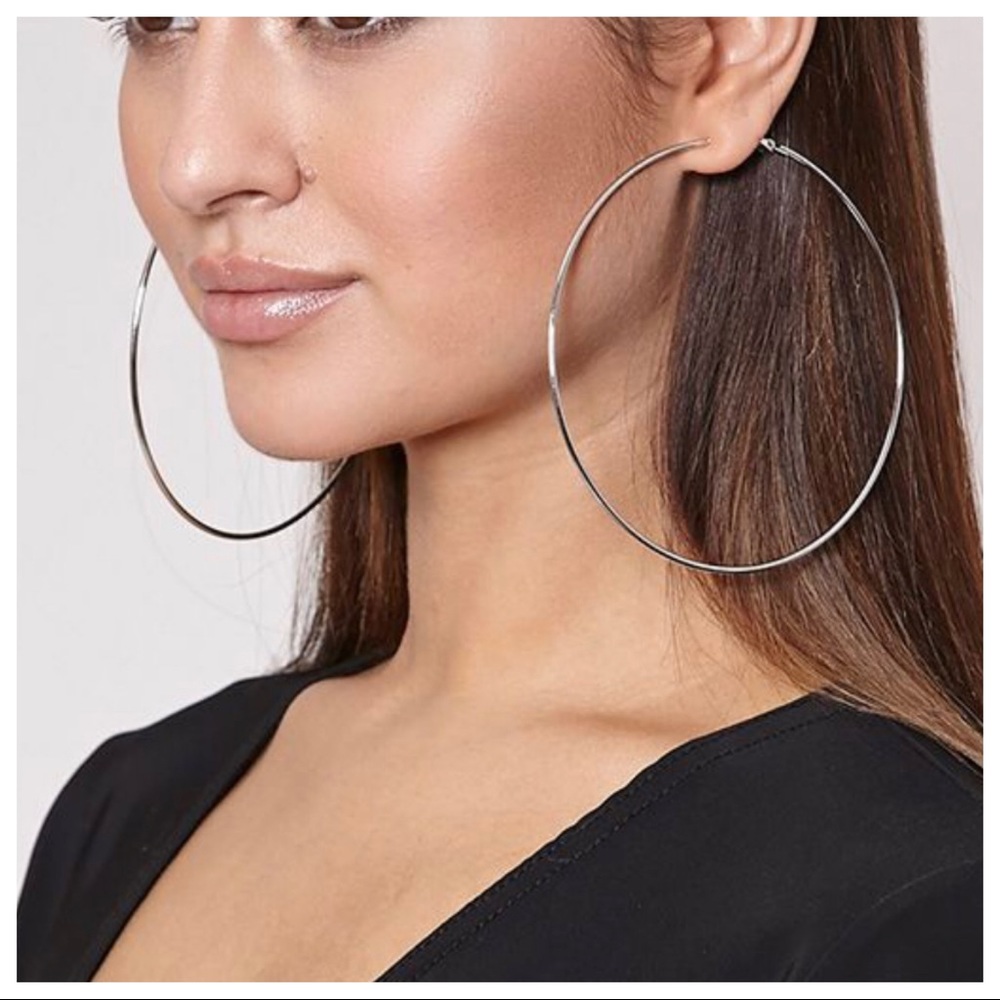 Fabulous Huge Silver Hoop earrings - Picture 6 of 8